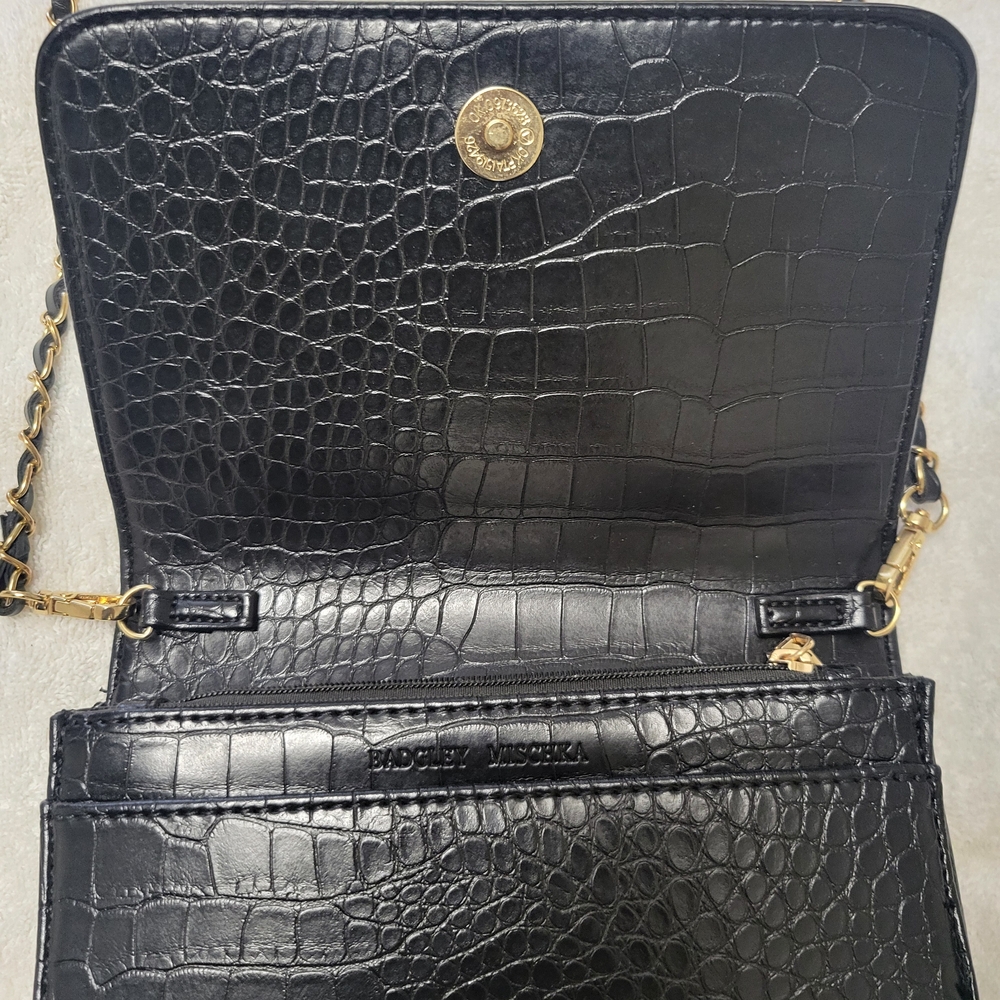 Badgley Mischka Black Croc Embossed Crossbody Bag